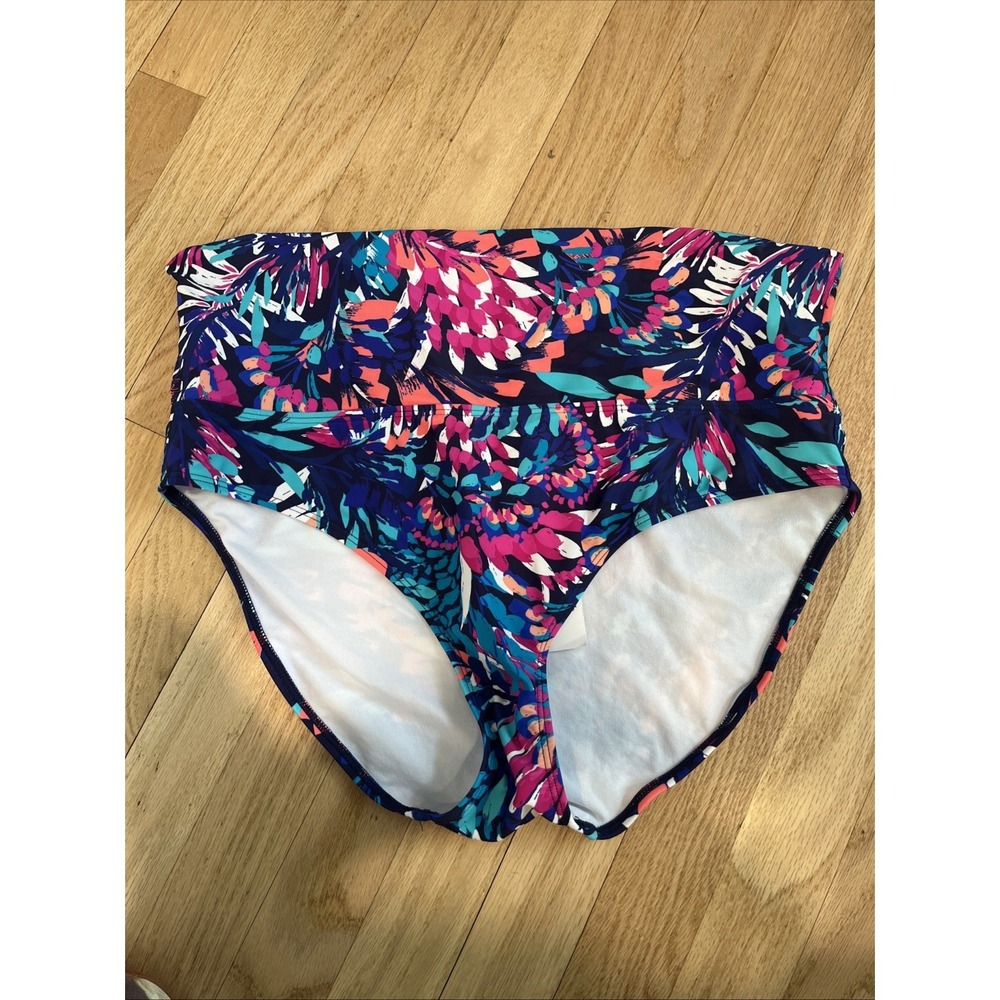 Island Escape NAVY MULTI Tahiti Bikini Women's Swim Bottom Size 12